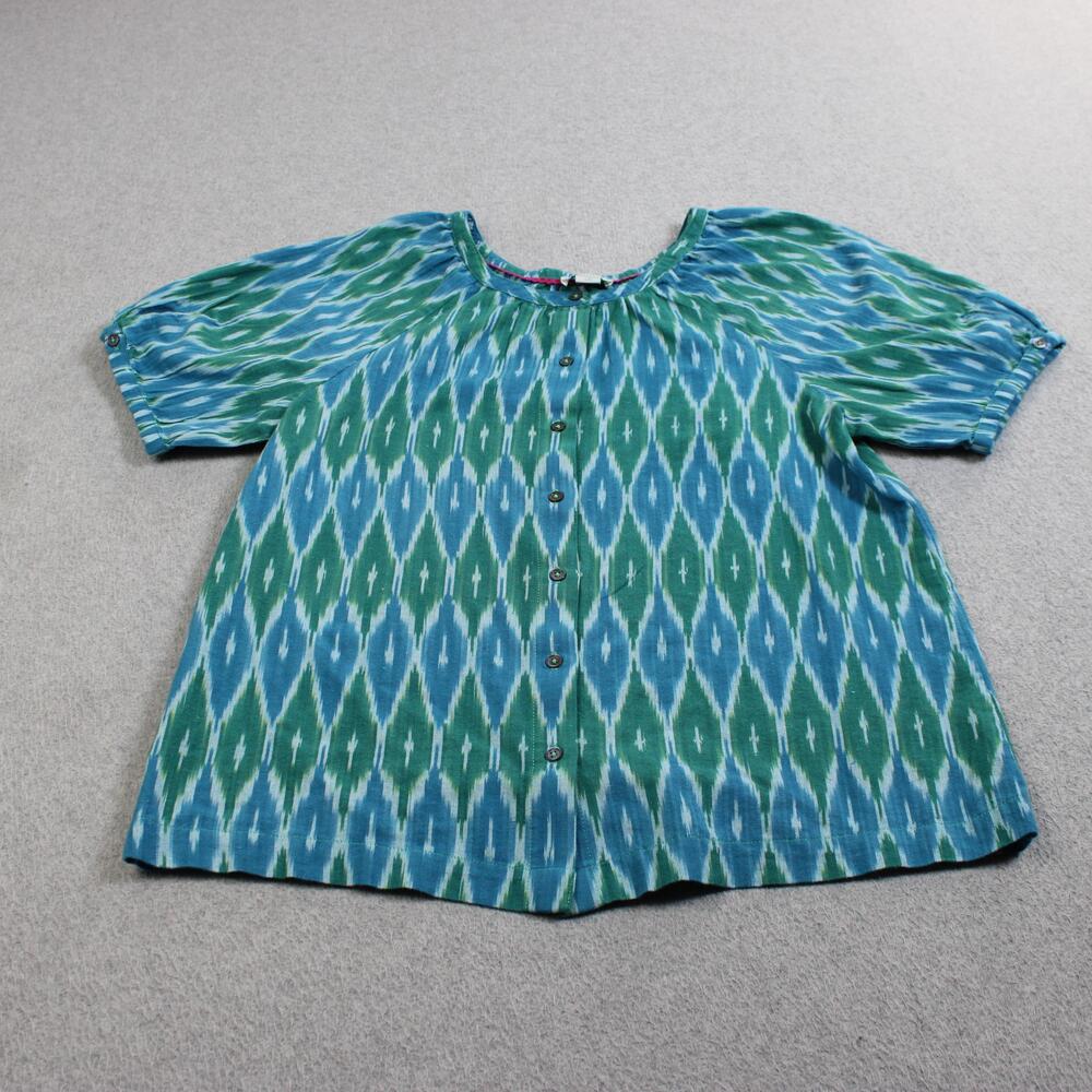 Sundance Shirt Women XS Blue Green Ikat Button Boho India Art To Wear Coastal